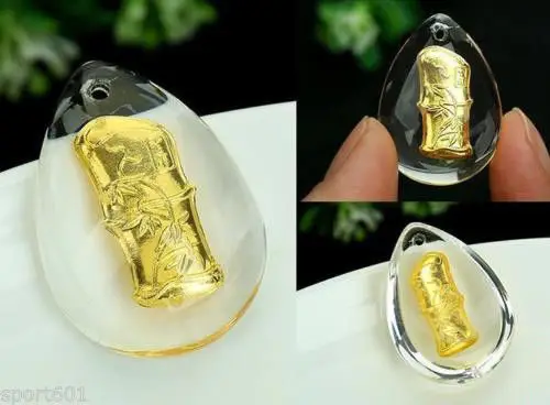 24K желтое золото & кристалл кулон Мужчины Женщины Элегантный Бамбук счастливый