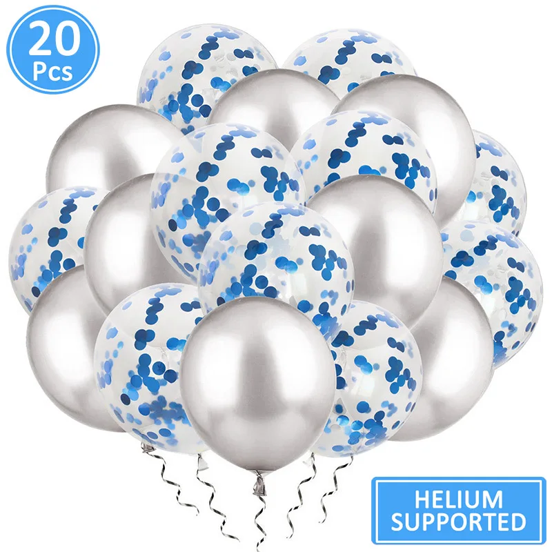 20pcs silver blue 1 20 шт. 12 дюймов конфетти воздушные шары деревенская Свадьба девичник настольные украшения Дети День рождения взрослых курица вечерние наборы; детский душ - Цвет: 20pcs silver blue 1