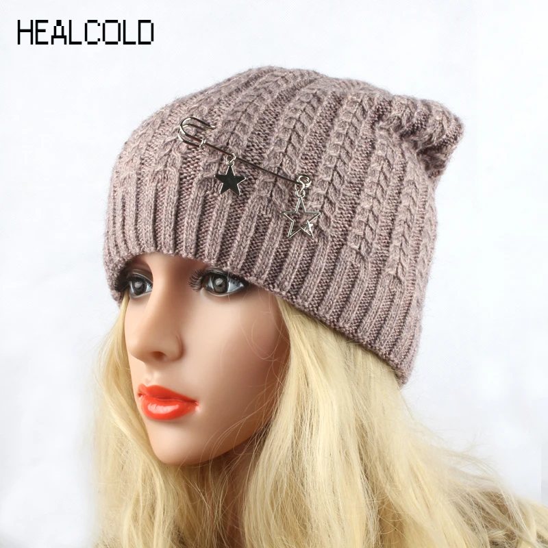 Новинка 2018 Модная вязаная шапка HEALCOLD Женская Зимняя шерстяная женские шапочки