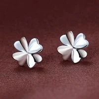 sweet stylish lucky clover 4 leaves design stud earring 925 sterling silver gift jewelry for woman girl fashion jewelry