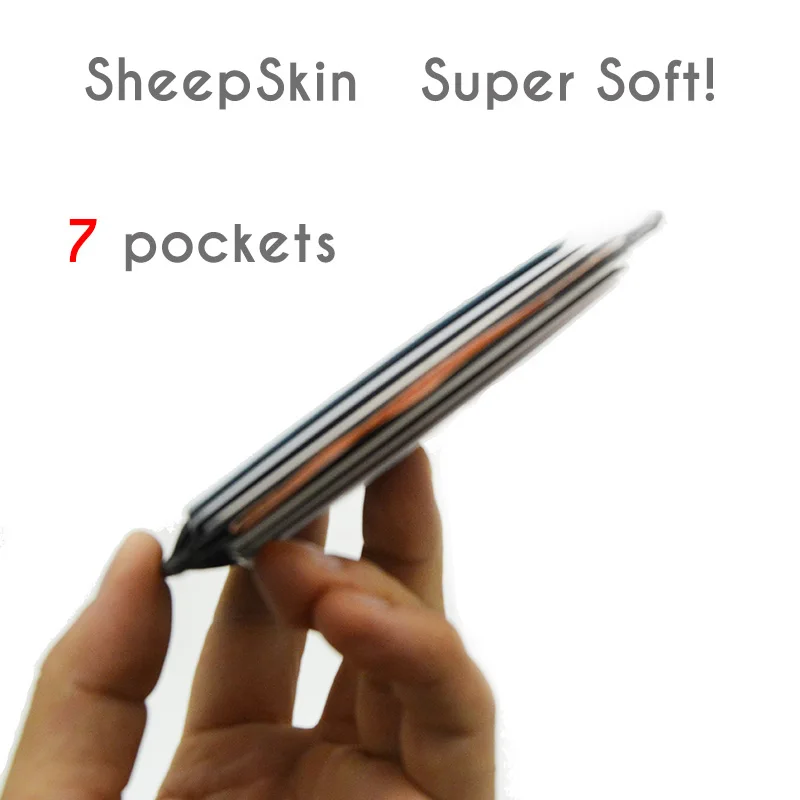 Тонкий мягкий бумажник для карт из натуральной овечьей кожи, тонкий мини держатель для кредитных карт, мужской маленький чехол с логотипом на заказ