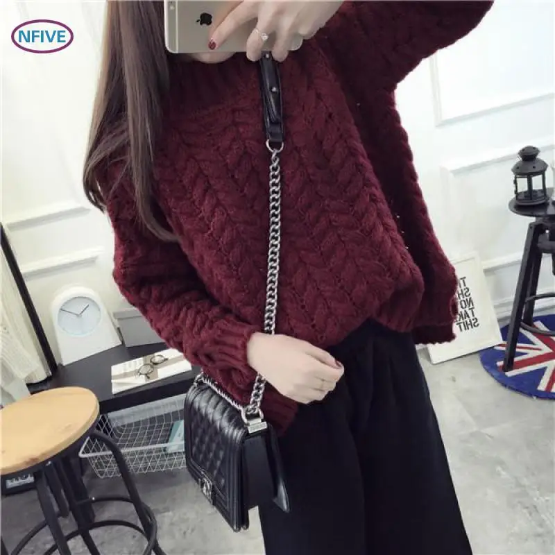 NFIVE бренд 2017 женские толстые короткие свитера Зимние новые свободные однотонная