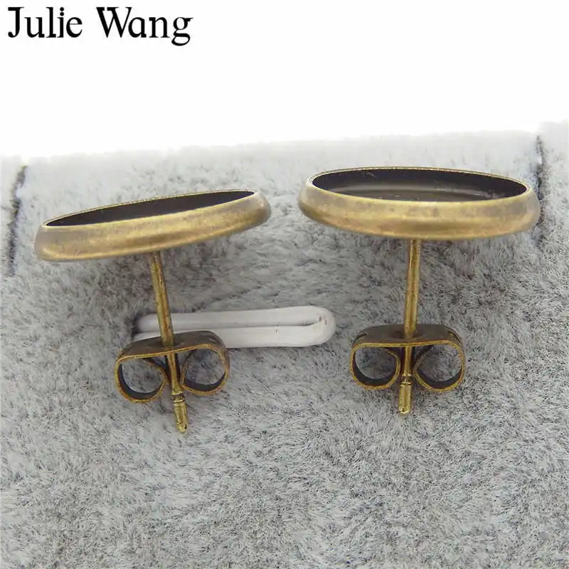 Julie Wang 20 шт. 12/14 мм серьги гвоздики железная основа для кабошона со стеклом