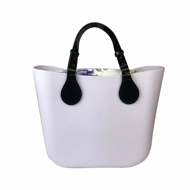 Mini Light Purple Мини размер цветочный холст вставка плоская ручка O Сумка Стиль obag Водонепроницаемый EVA Женская резиновая силиконовая сумка - Цвет: Mini Light Purple