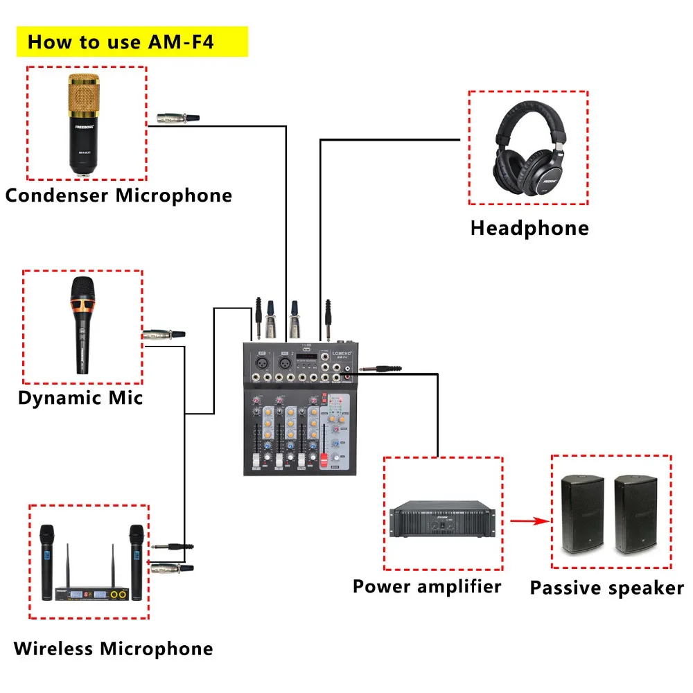 Lomoeho AM F4 2 подойдет как для повседневной носки так + 1 стерео 4 Каналы Bluetooth USB 48В