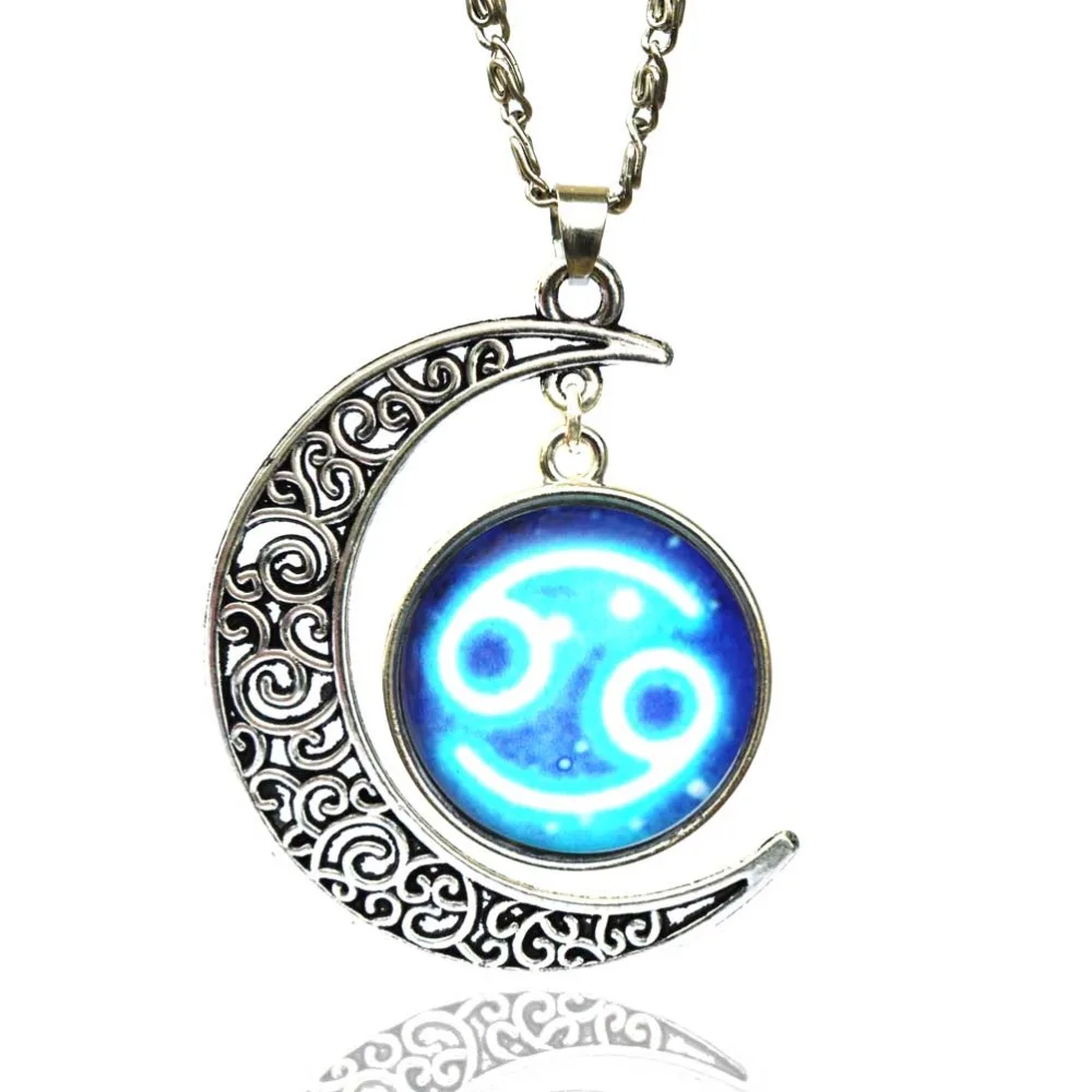 Glass Zodiac Sign Pendant Chain Necklace Constellation Womens Jewelry | Украшения и аксессуары