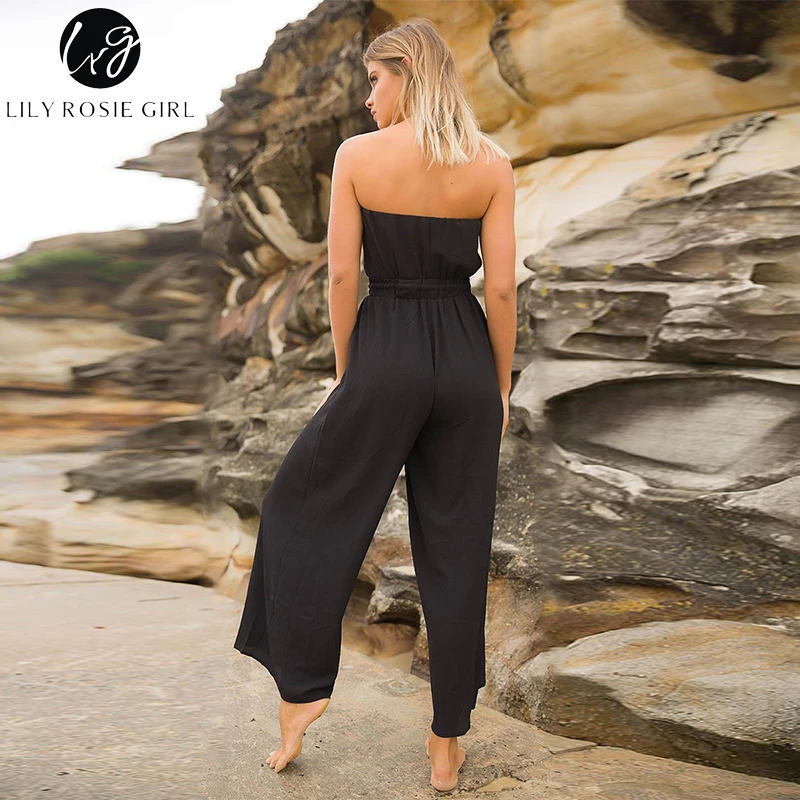 Lily Rosie Girl Sexy Off Shoulder Black Jumpsuits Women Backless Sashes Long Pants Playsuits Beach Party Casual Rompers Overalls | Женская