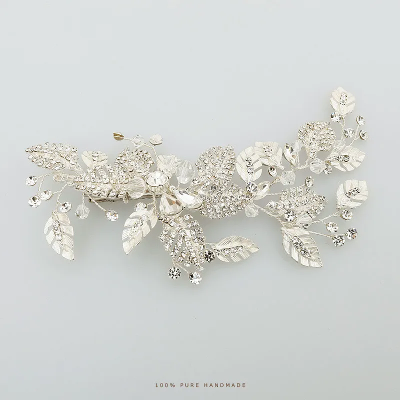 2019 New Luxurious Silver Leaf Crystal Bridal Hairpin Rhinestone Headband Headpiece Hair Ornaments Tiara Wedding Jewelry | Украшения и