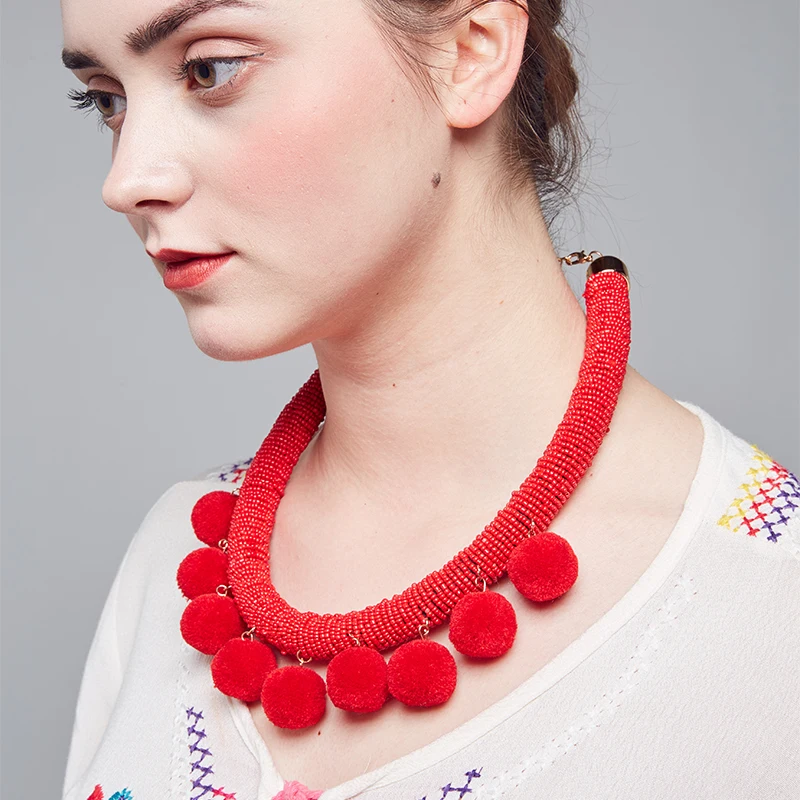 2018 Fashion necklace jewelry for women bohemia seed beads colorful collar pom big chunky punk necklaces &amp pendants Jewelry | Украшения