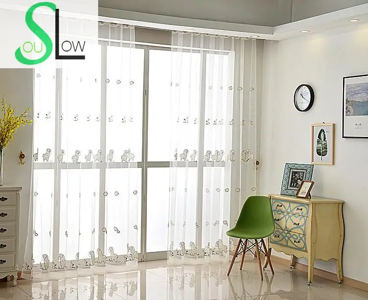 Занавески Slow Soul с вышивкой белый мультяшный кролик овца для гостиной кухни