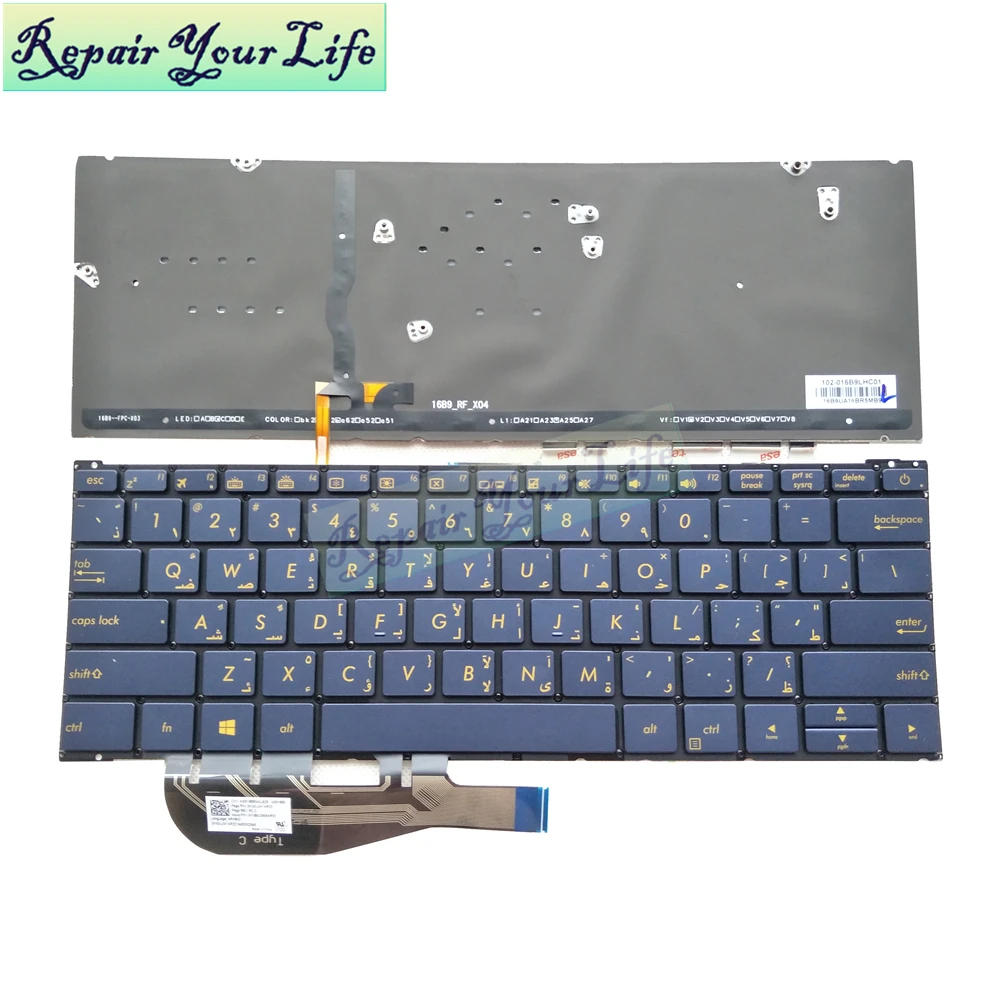 

Arabic backlight replacement keyboards for Asus ZenBook 3 UX390UA UX390 UAK AR laptop parts keyboard Navy Blue ASM16B9 UW1AR22