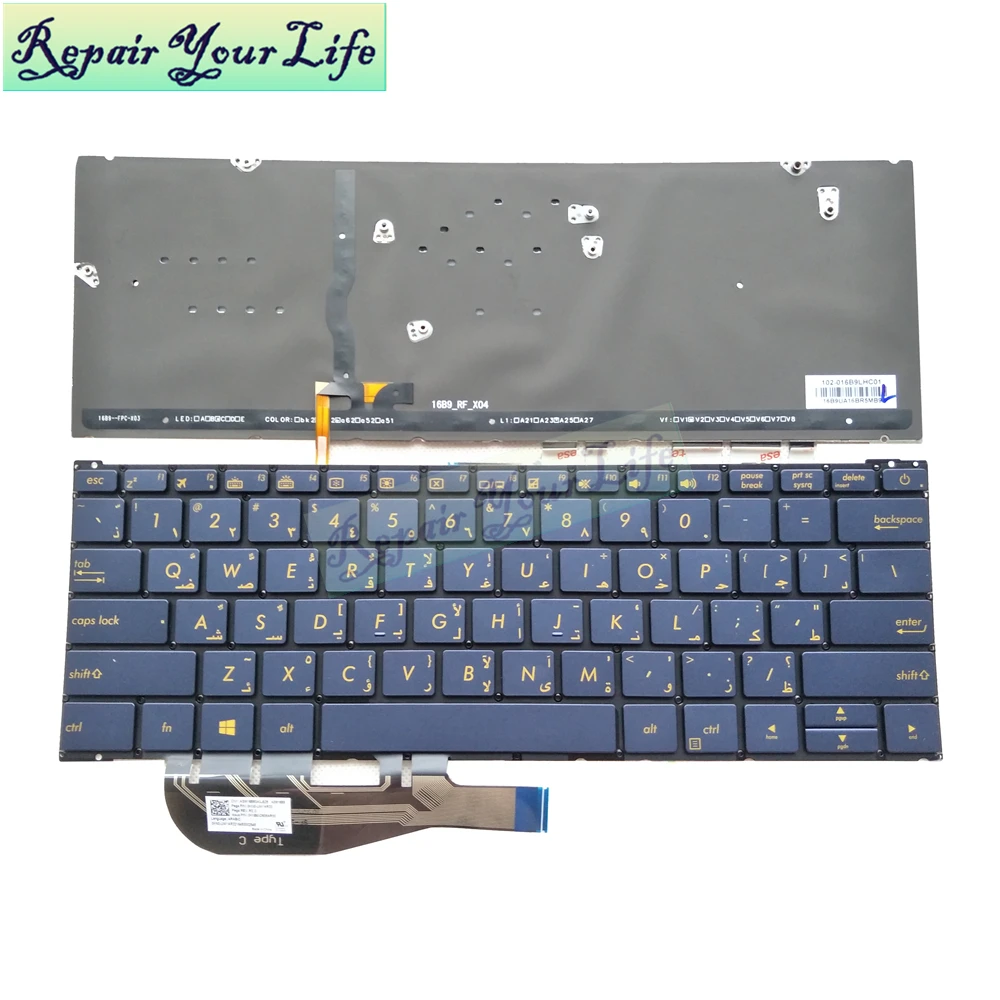 

Сменные клавиатуры с арабской подсветкой для ноутбуков Asus ZenBook 3 UX390UA UX390 UAK AR, темно-синяя клавиатура ASM16B9 UW1AR22