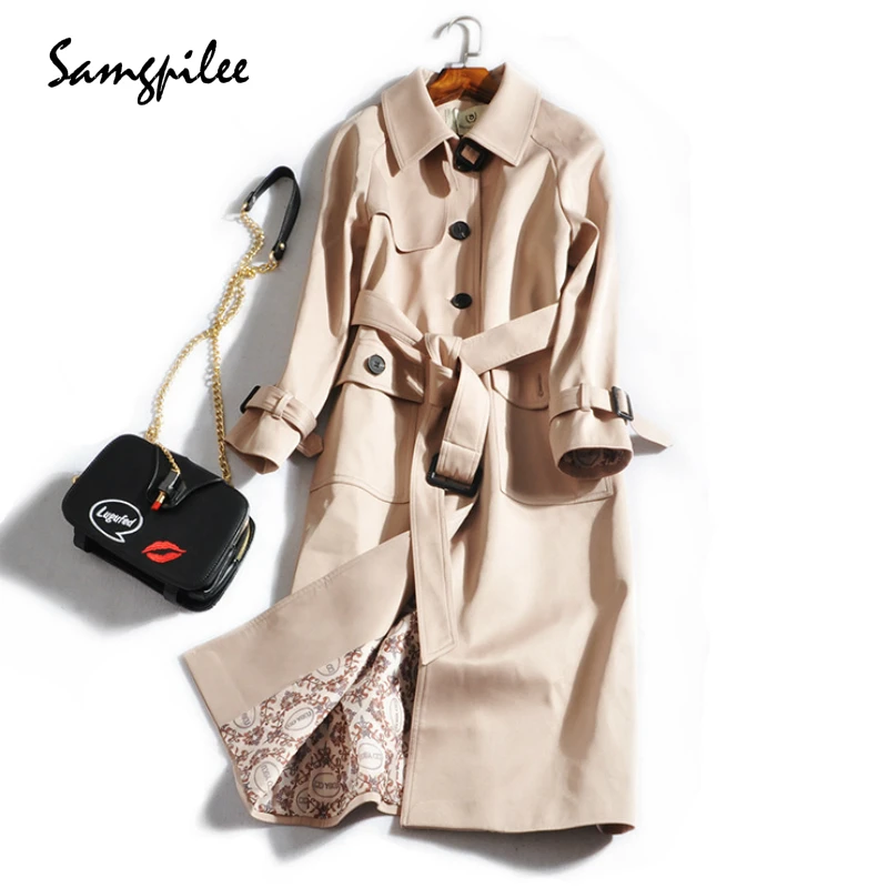 Autumn And Winter Streetwear Broadcloth Full Sleeve Long Turn-down Collar Single Breasted Slim Solid Women Trench | Женская одежда