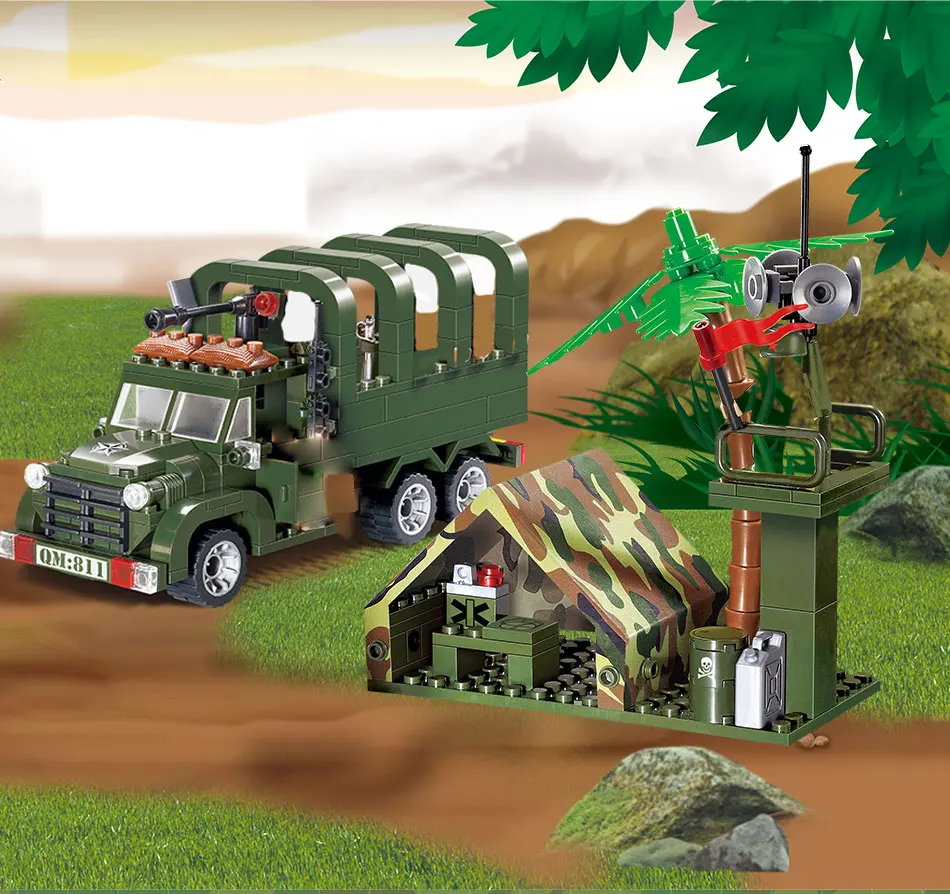 Enlighten 811 Военная серия, армейский грузовик с солдатами, боевые зоны, развивающие строительные блоки, игрушки для детей, подарки для детей