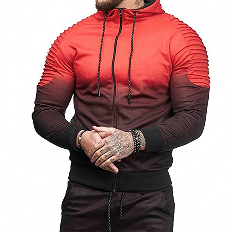

Fashion Autumn Hoodies Men Gradient Fashion Tracksuit Hoodie Sweatshirts Sets Hip Hop Hooded Zipper Jacket Coat Plus Size 2X