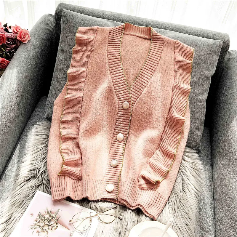 Жилет без рукавов с оборками свитер комплект из двух предметов версия свободного