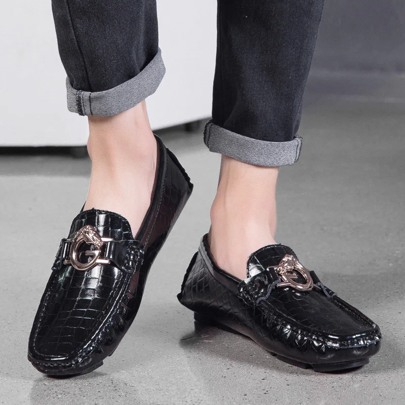 

Men Leather Shoes Genuine Leather Casual Shoes Luxury Brand 2019 Mens Loafers Moccasins Breathable Slip on Driving Shoes Black