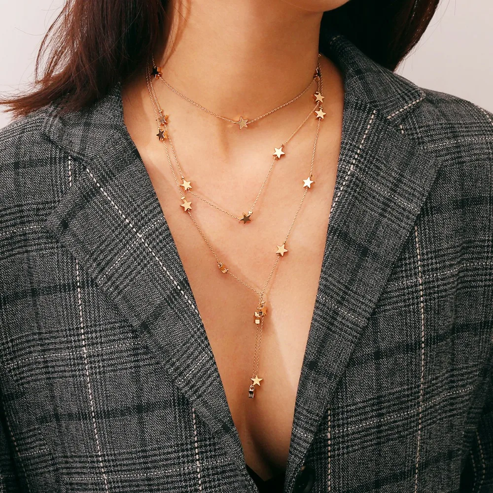 2018 Новый INS Горячая многослойная звезда оберег ожерелье для цепочка вечеринки |