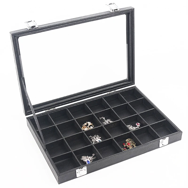 

12 or 24 Cells Transparent Cover Jewelry Display Box Inserts Bracelet Stand Earrings Display Ring Holder Organizer Showcase Box
