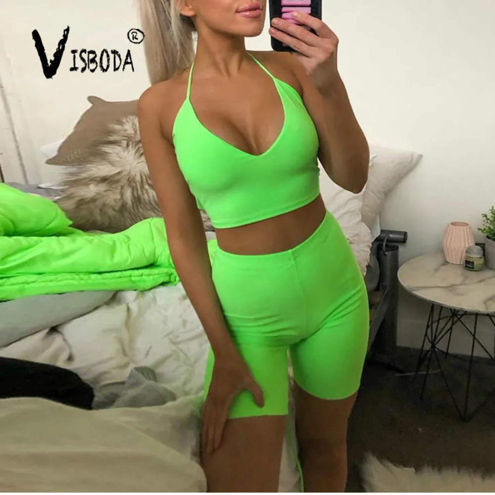 Женский костюм из 2 предметов неоновый зеленый бандажный бюстгальтер без