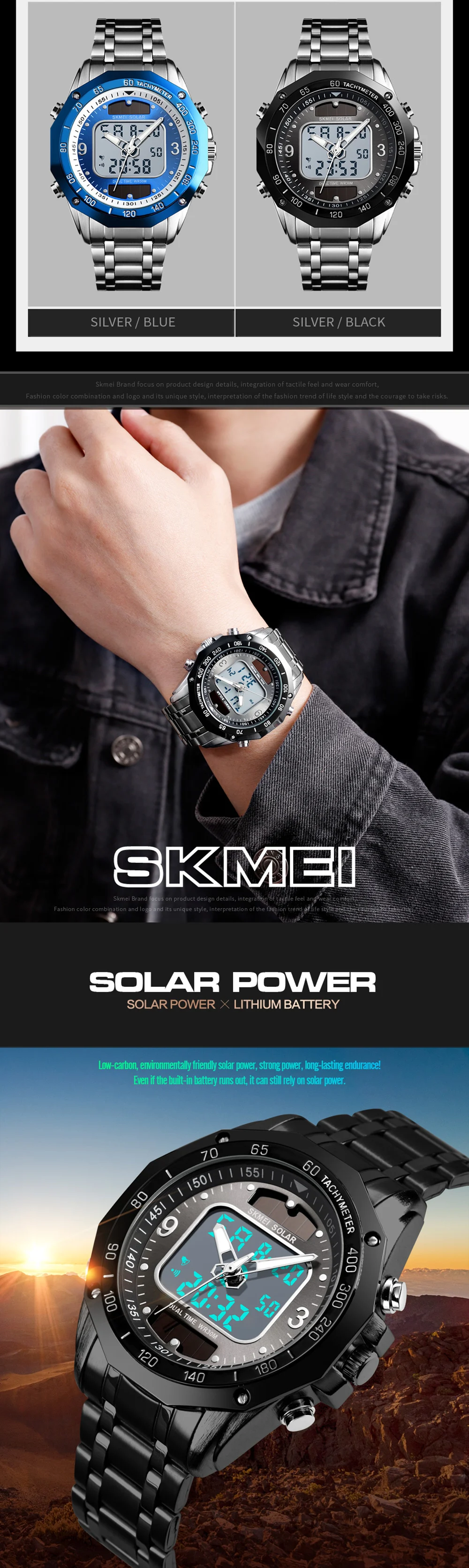 SKMEI, двойной дисплей, кварцевые мужские часы, будильник, водонепроницаемые наручные часы, спортивные часы, ремешок из нержавеющей стали, Relogio Masculino 1493