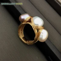 new designer bird nest style small size baroque pearls with golden wire hand make ring
