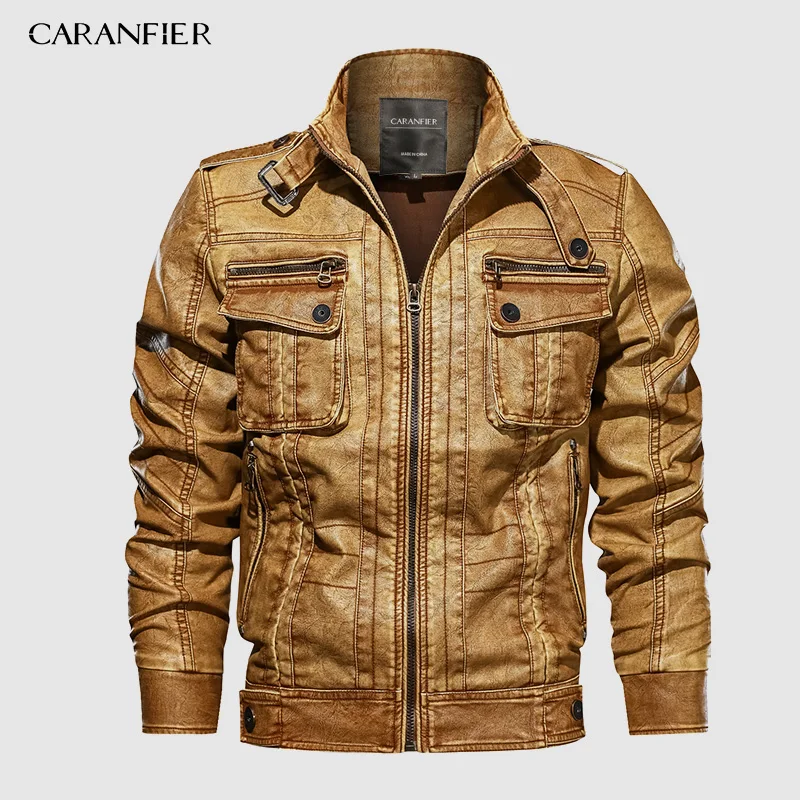 CARANFIER 6XL мужская куртка из ПУ кожи кожаная Осенняя приталенная мотоциклетная