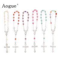 5mm plastic gold rose beads rosary bracelet with silver lobster made metal maria center jesus crucifix cross pendants