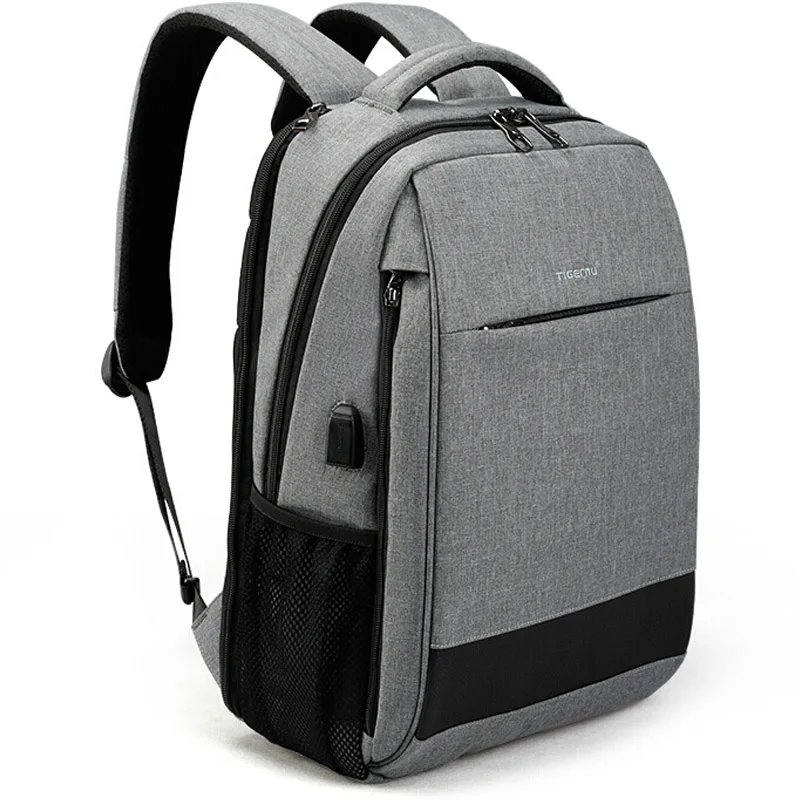 Grey 15.6inch Tigernu мужская мода туристические рюкзаки мужской противоугонные USB зарядка 15.6 сумка для ноутбука водонепроницаемый школьная сумка для женщин - Цвет: Grey 15.6inch