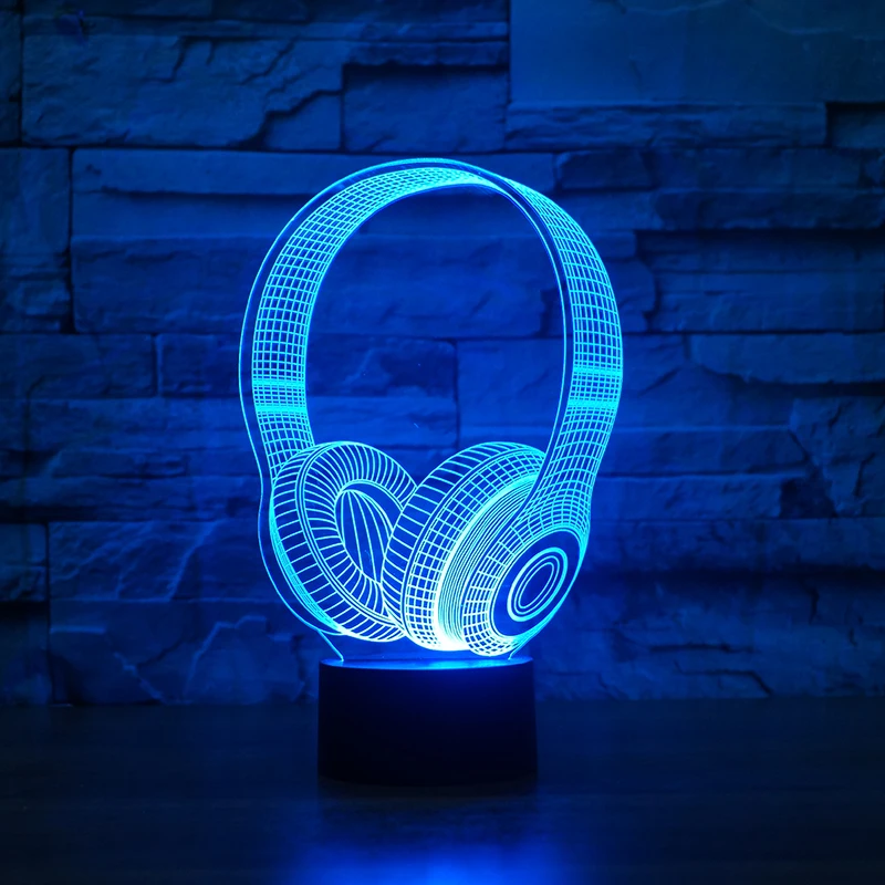 3D DJ наушники Ночной светильник студийный музыкальный монитор гарнитура цветные