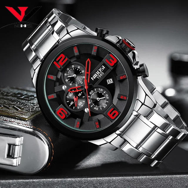 Часы наручные NIBOSI Мужские кварцевые брендовые Роскошные спортивные деловые с