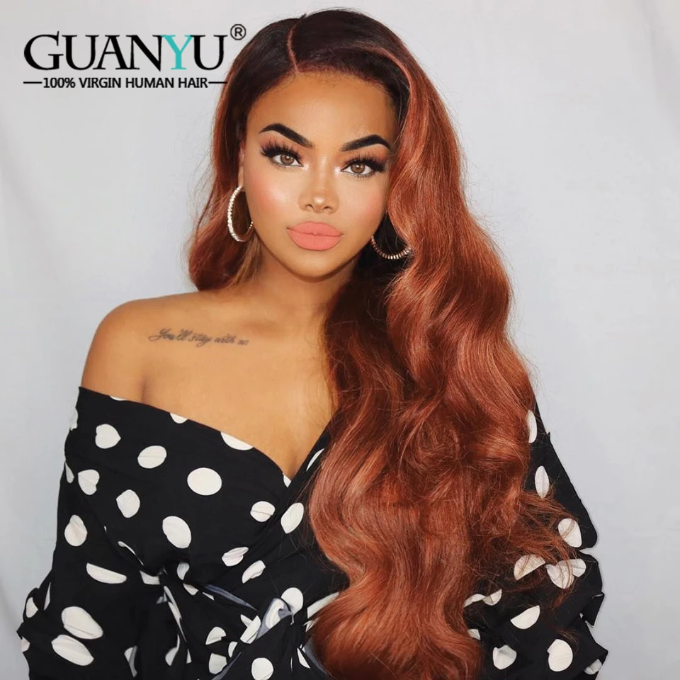 Guanyuhair Ombre 1B/30 волнистые волосы Remy настоящие человеческие парики спереди