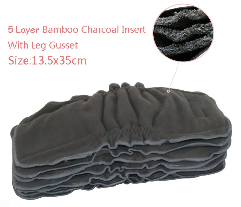 insert with gusset 5 шт многоразовые угольно-Бамбуковые Вставки детские тканевые подгузники, 5 слоев каждый угольный подгузник вставки тканевые подгузники, вставка - Цвет: insert with gusset