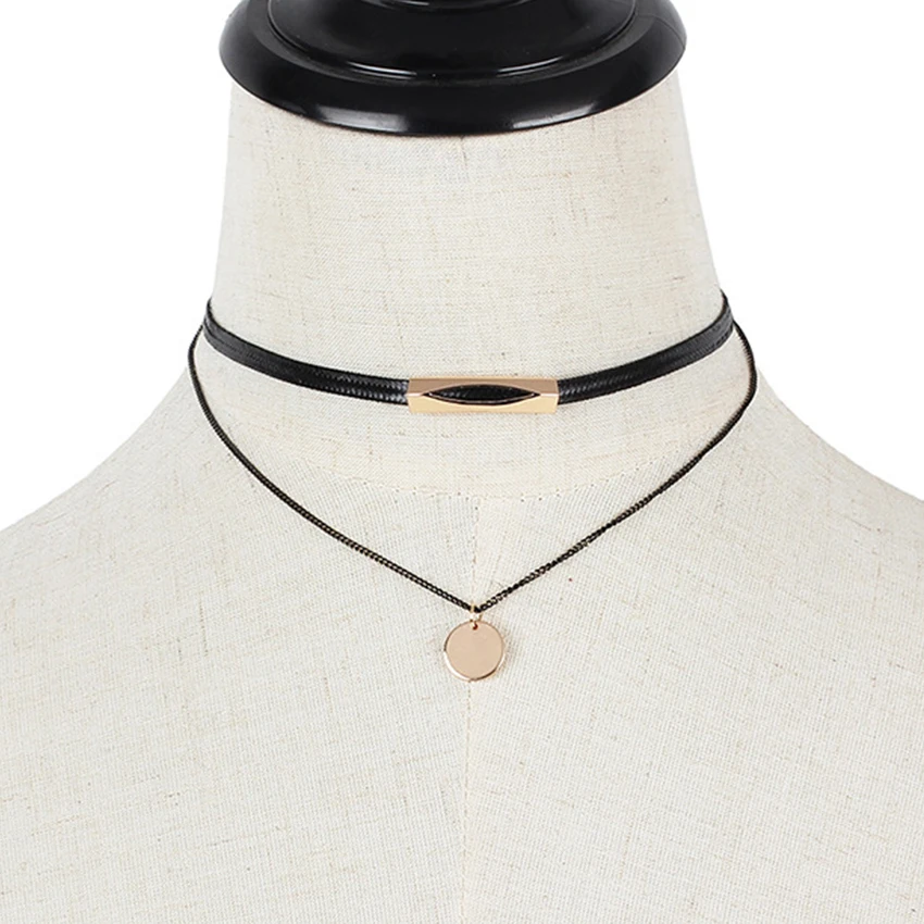 Simple Gold Coin Layered Choker Necklace For Women Multi Layer Black Chocker Necklaces collar collier femme colar bijoux | Украшения и