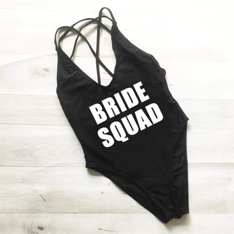 Слитный купальник с надписью BRIDE Team сексуальный бандажный пляжная одежда
