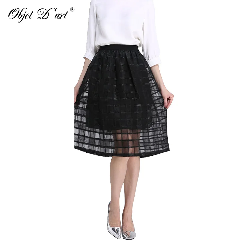 Клетчатые Лоскутные женские юбки средней длины фатиновые в Европейском стиле