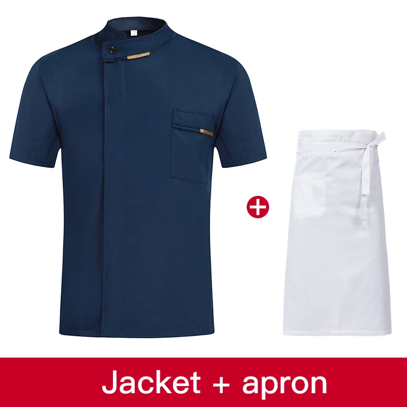 Oblique Collar Restaurant Work Uniforms Kitchen Catering Casual Soft Chef Jacket apron M-4XL summer men's professional clothing |