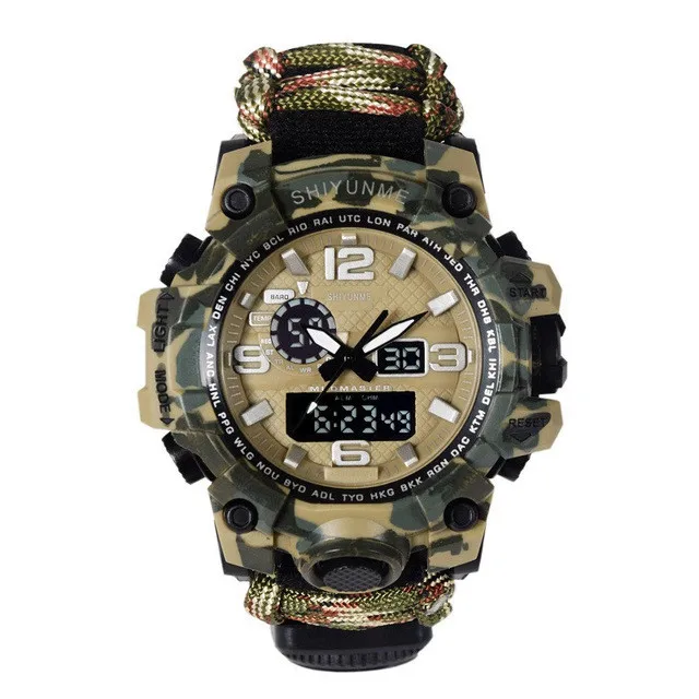 Camo Paracord Watch Открытый Кемпинг выживания часы многофункциональный EDC часы с Паракордом с компасом свисток термометр спасательный веревка выживания комплект - Цвет: Camo Paracord Watch