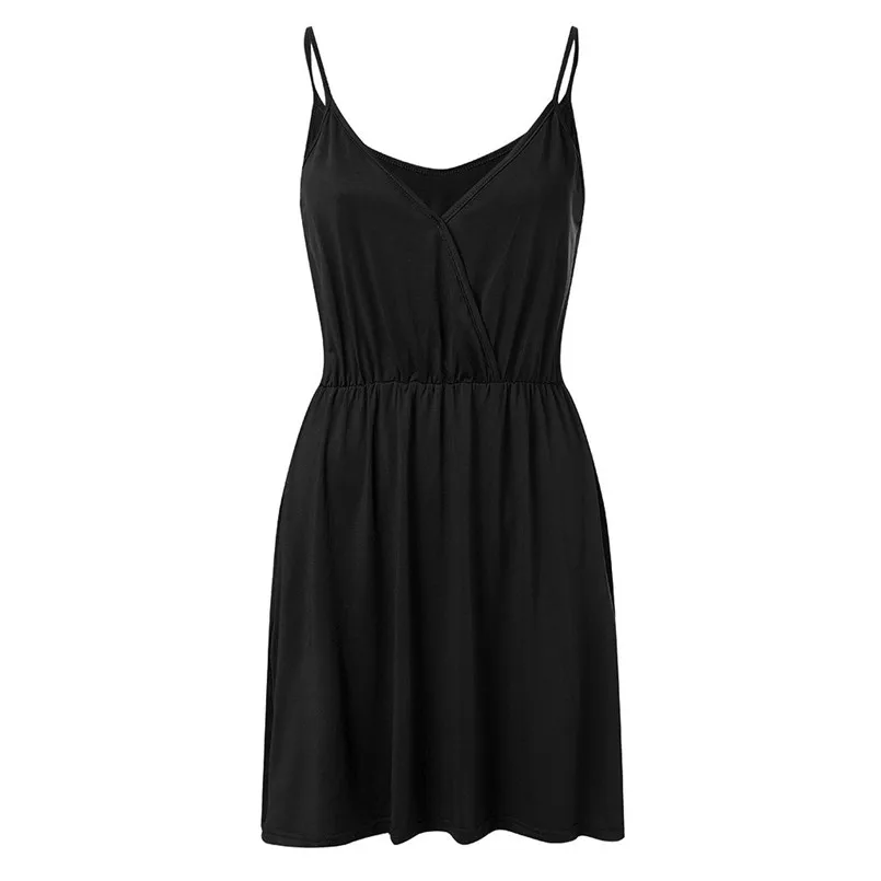 2019 Women Casual Loose Solid Color Sleeveless Empire Oversized V Neck Dress New Arrival vestidos | Женская одежда