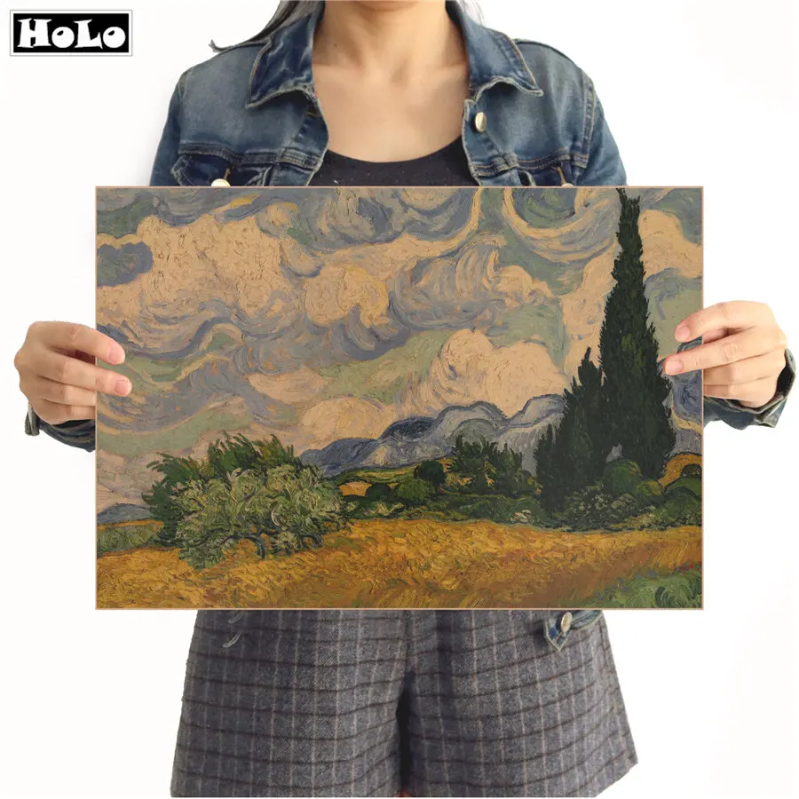 Van Gogh Oil Painting Field Retro Old Art Kraft Paper Home Decor Wall Sticker Bar Cafe Poster FVD 42.5x30.5cm | Дом и сад