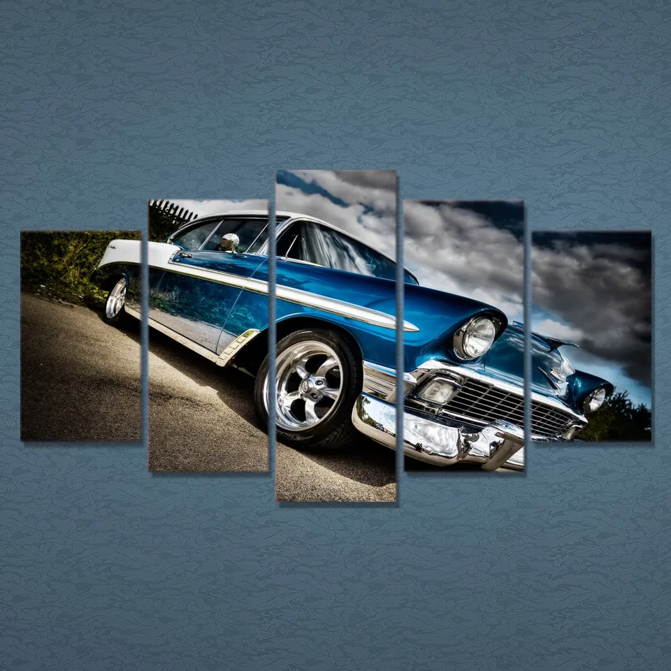 Настенный плакат с HD-печатью модульная рамка для картин 5 шт. автомобиль Chevrolet Bel Air