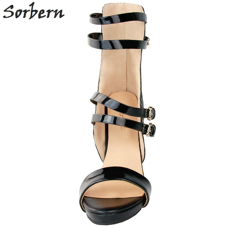 Sorbern Black Women Sandals Buckle Strap High Heels Ankle Strap Women Sandals Summer Sandal High Heels Women Platform Shoes