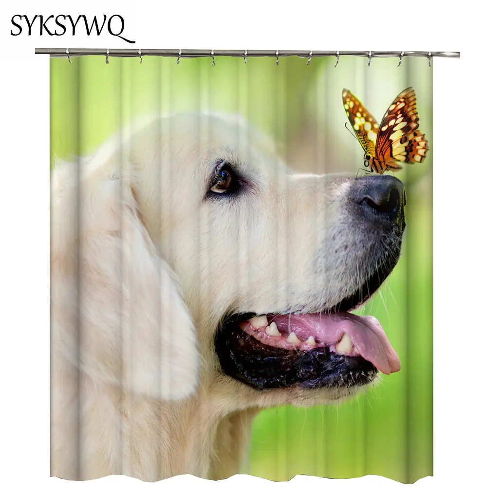 Dog Shower Curtain Chihuahua Duschvorhang White Bathroom Cute Pet Animal Polyester Fabric Curtains Bath Big Black Eyes | Дом и сад