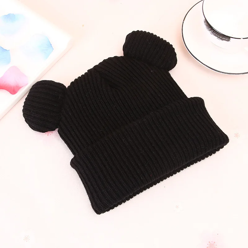 BLACK Одна шапка для девочек, зимняя шапка, s, шапки для женщин, Devil Horns Ear, милые вязаные шапочки, вязаная шапка, теплая шапка, Homme Gorro - Цвет: BLACK