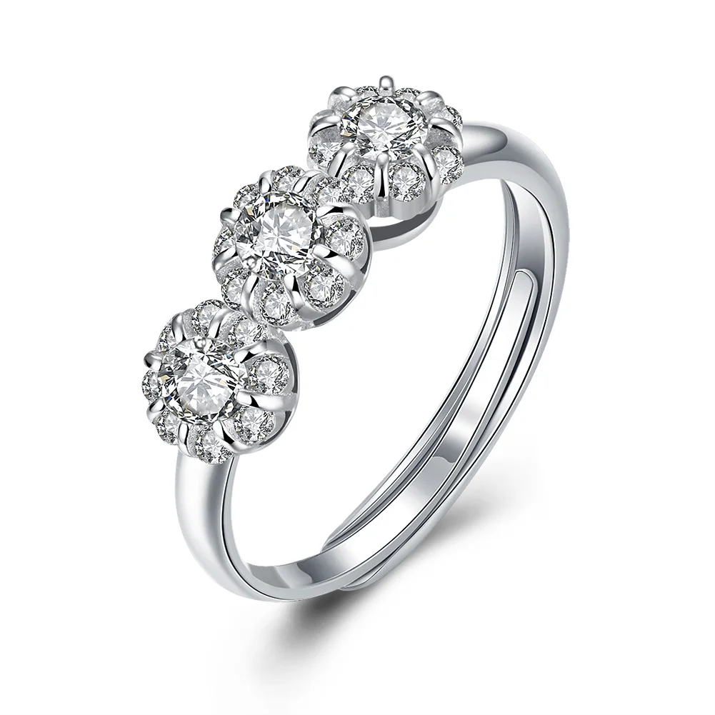 

UFOORO Wedding Jewelry Female Noble Women Lady Girl Party Lovely 3Pcs Crystal Silver Ring Fashion Jewelry