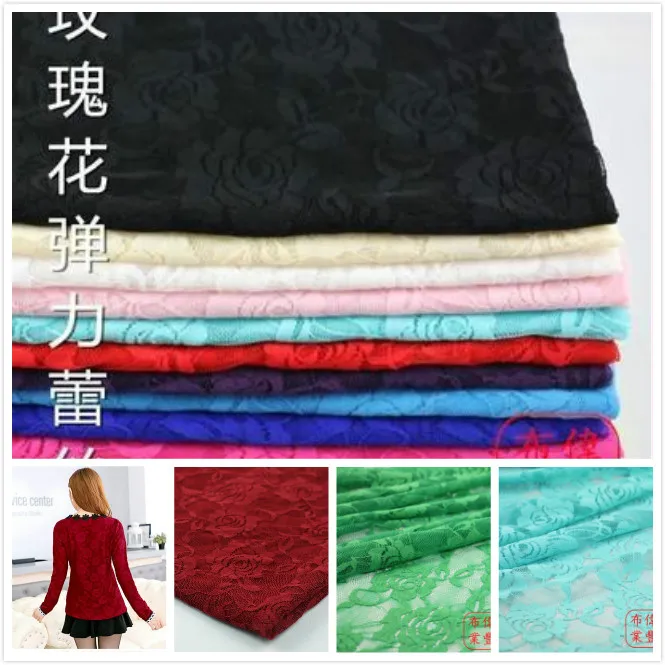 Бесплатная доставка эластичная кружевная сетчатая ткань с розами платье рубашка