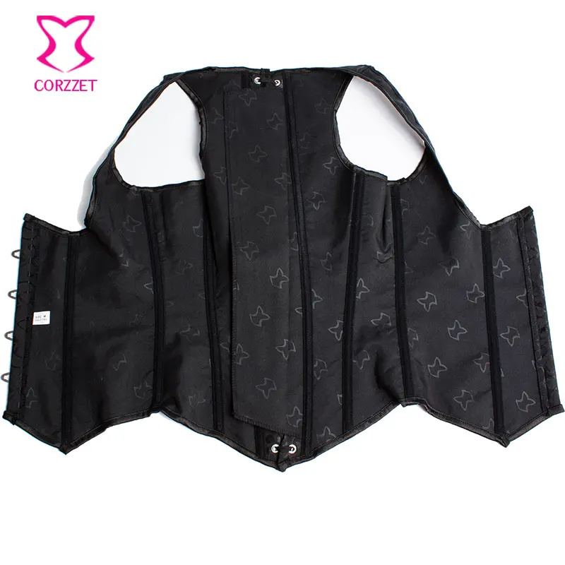Черный жаккардовый корсет на талии под грудь жилет стальной с косточками для