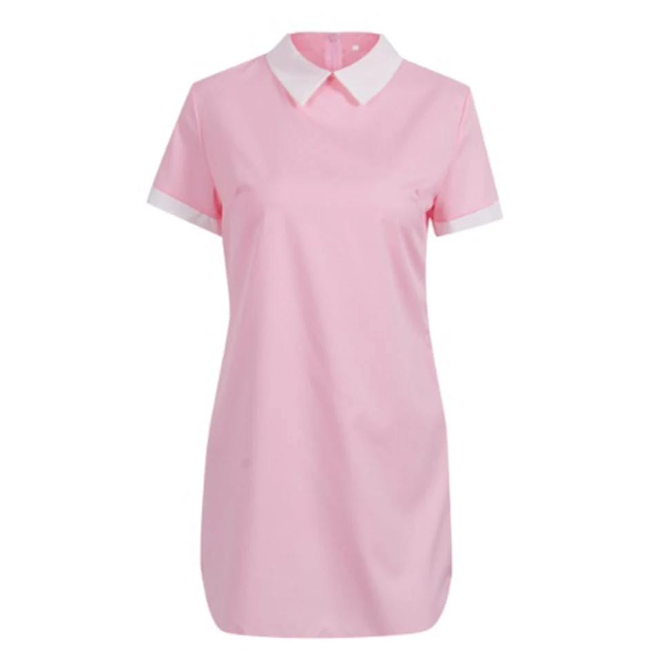 

Black Pink Dress White Collar Sukienka Womens Office Wear Sexy Slim Short Sleeve Solid Club Party Mini Dress Robe Femme Ete 2021