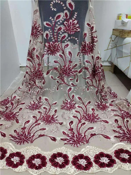 

2019 New Designs High quality African Stones Lace Fabric Embroidery French Velvet Lace Tulle Fabric For Nigeria Dress H5