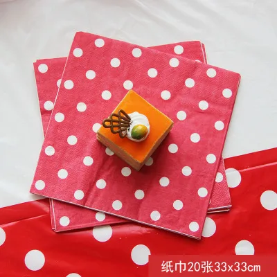 20pcs napkins Наборы одноразовой посуды в красный горошек, бумажные тарелки, подставка для купакаке, пластиковые скатерти для стола, вечерние принадлежности для мероприятий - Цвет: 20pcs napkins